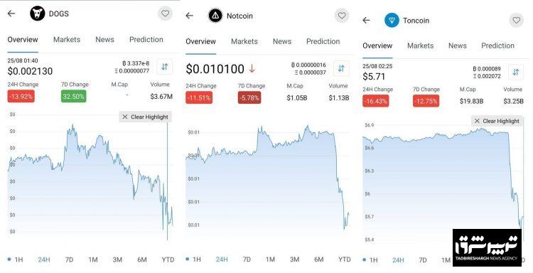 سقوط قیمت داگز، نات‌کوین و TON پس از انتشار خبر دستگیری مالک ‎تلگرام